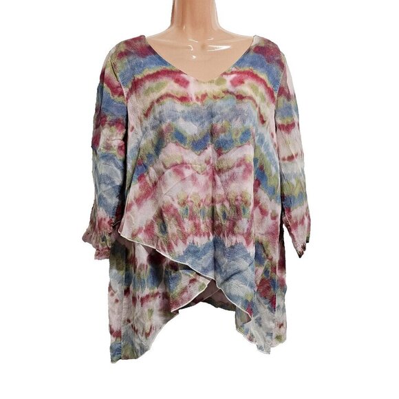 Click by Color Me Cotton V Neck Layered Top Blouse Women Size L Cupra Rayon - Picture 1 of 12